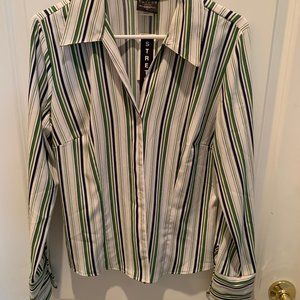 NEW LARGE  Poly Vertical Stripes Dressy Blouse